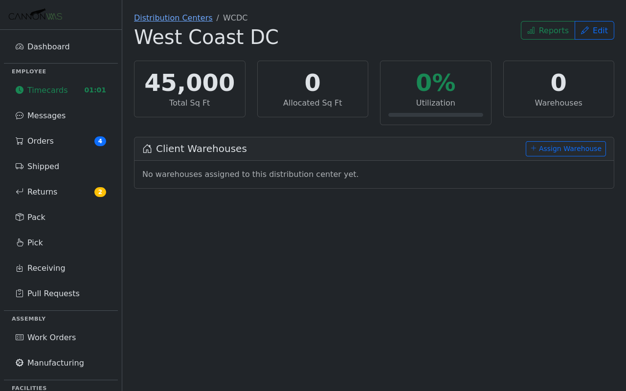 DC with warehouse assigned