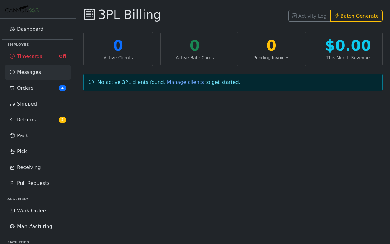 3PL billing dashboard