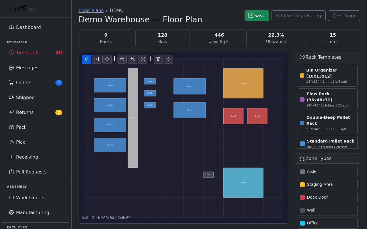 Floor plan with racks and zones placed
