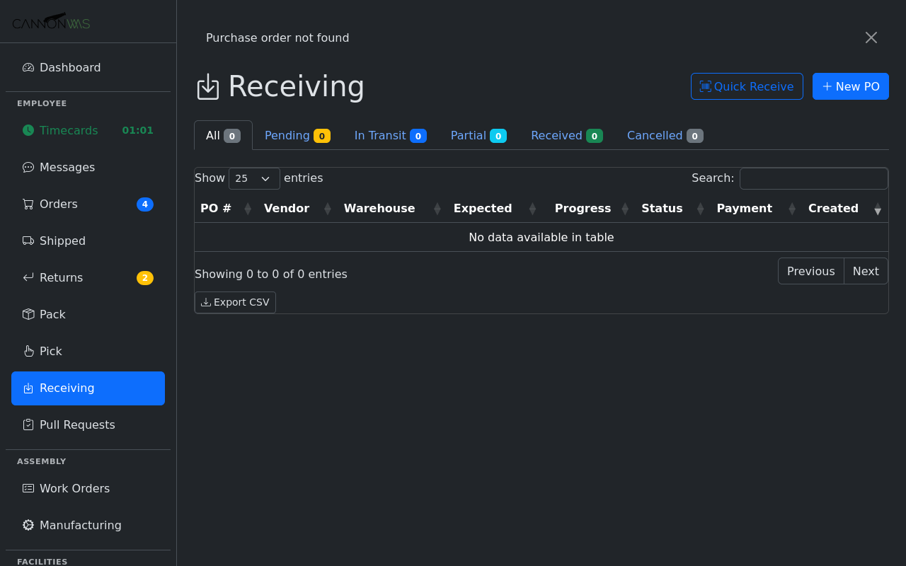 Purchase order detail with lot number assignment