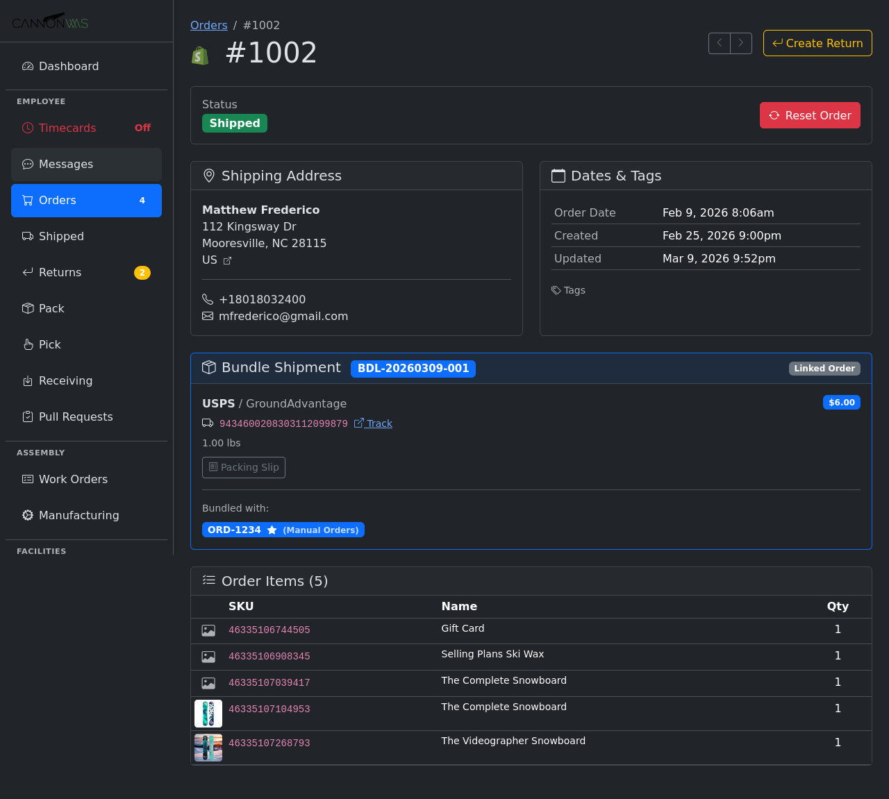 Serial allocation on orders